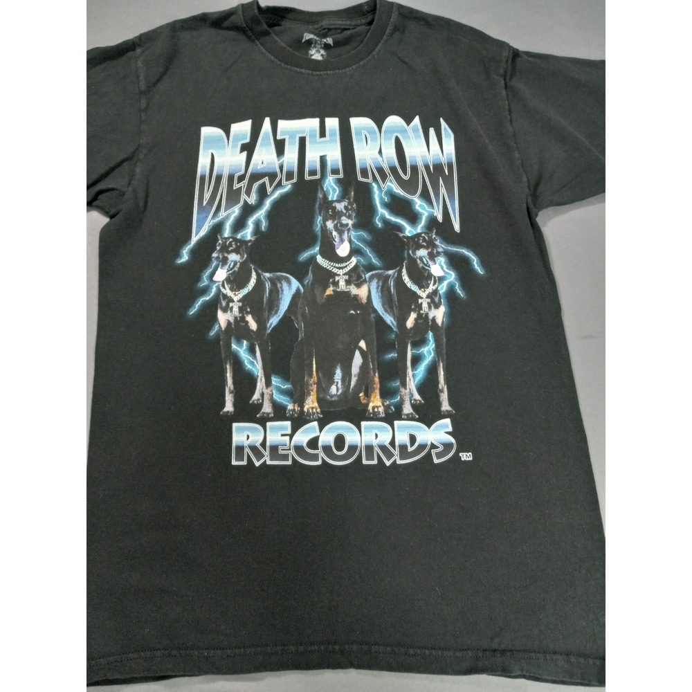 Death Row Records Mens Graphic T-Shirt Black Doberman Lightning Size Small